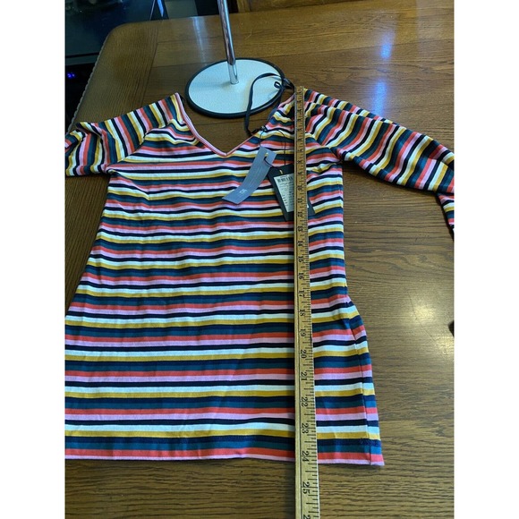 ONLY Our Story Multicolor Stripe Front/Back V Neck L/S Shirt NWT Sz Med Colorful - Picture 8 of 8